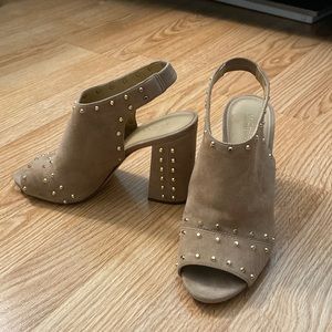 Micheal Kors Astor Open Toe Suede Heel in Khaki